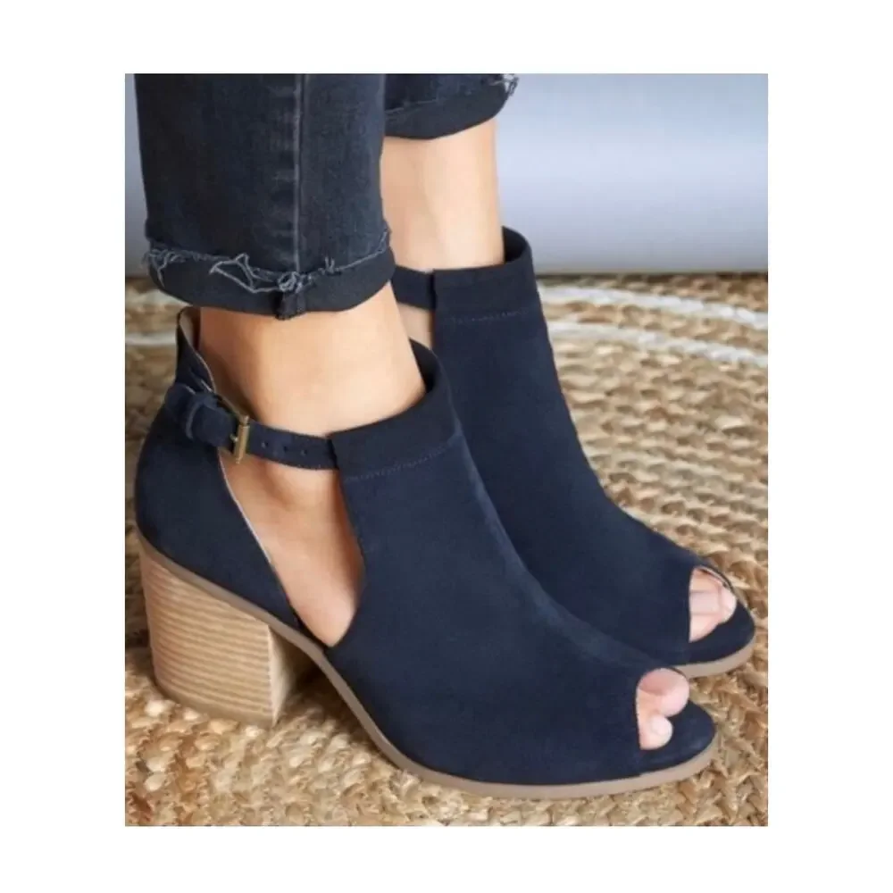 Sole Society Ferris Open Toe Bootie/Sandal Size 9/40M Blue/Gray Suede Adjustable